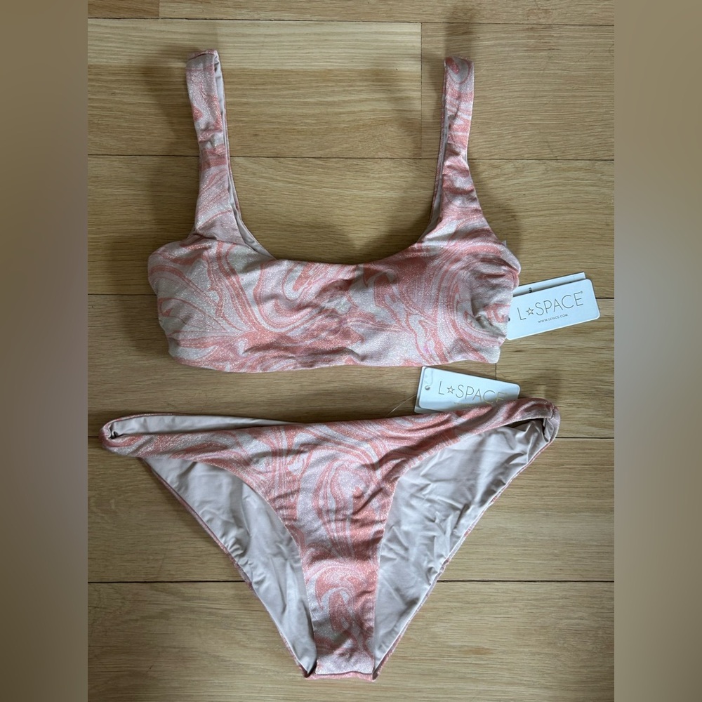 L*Space Peach, Pink Cream & Pale Gold Swirl Bikini Set NWT